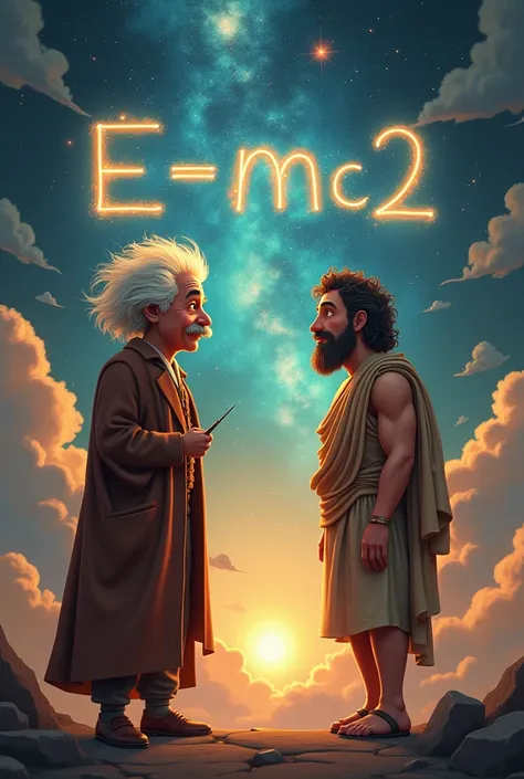 I want an animated image of Albert Einstein taking a letter C² with Pythagoras 