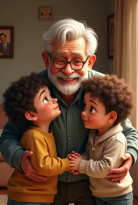 a grandfather with a girl and a boy