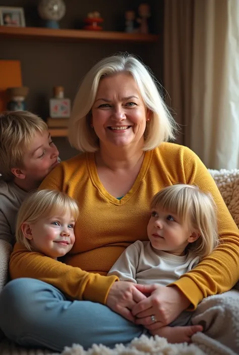 fat woman in her 40s or 50s with a blonde bob fat WITH FAMILY with family with family