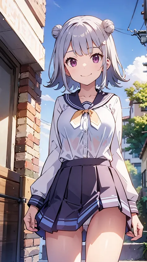 masterpiece,  top quality,  high definition ,  very detailed, delicate(((Koharu Rikka))), ((( white underwear。))), (((smile))), (((Bare legs))), ((( punch))), (((Outdoor))), (((Around town))), (((Electric pole))), ((( standing with different breasts ))), (...