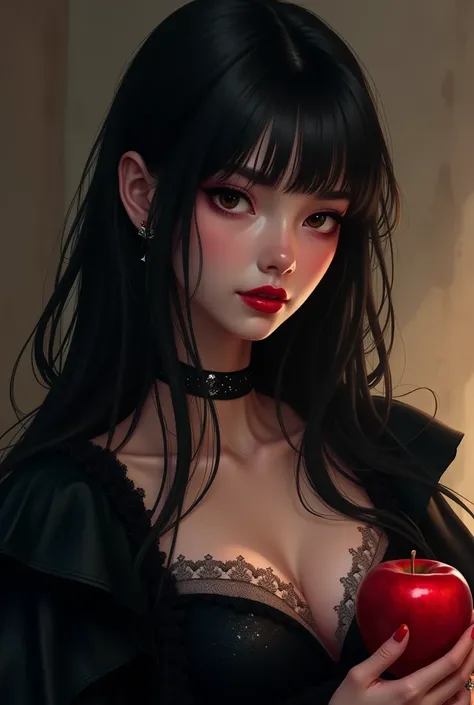 ((Raw image), nonsense, (absurd accuracy), masterpiece, best quality, (8k ultra detailed uniform CG background)، ( best illustration)، (best shadow)Realistic lighting, beautiful and detailed glow, ((21 years old)), girl, long black hair, black queen, acces...