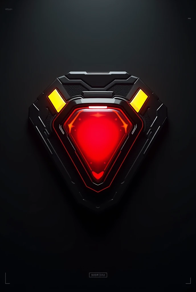  futuristic badge in colors, red, with yellow and black borders  