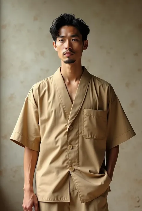 Man Wearing a Japanese Kraft Shirt
