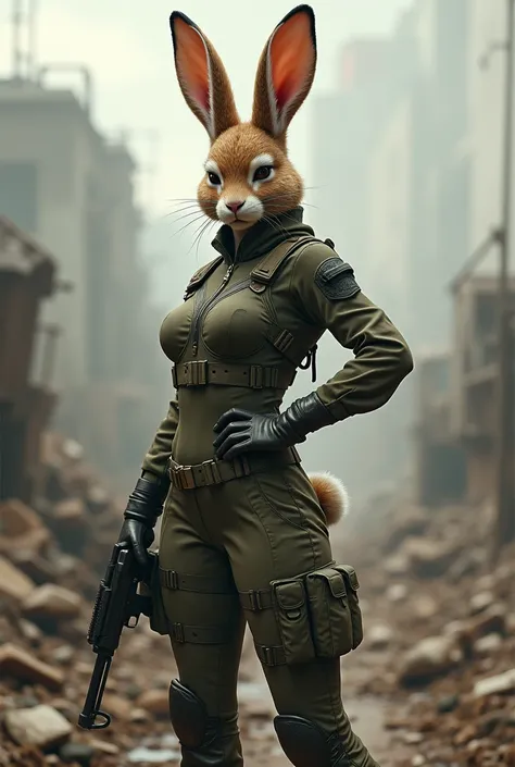 A female rabbit in sexy military clothing 