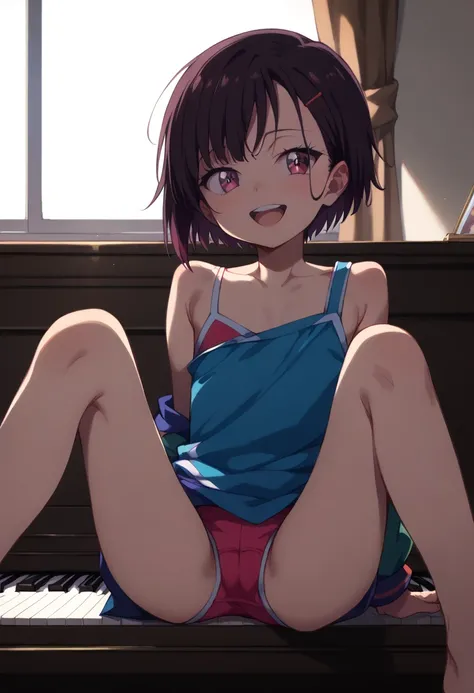 (( top quality)), ((masterpiece)), (be familiar with),  perfect face, indoor, bedroom,  watching viewers,
One woman, Mikazuki Kan,
 open mouth,  ecstatic expression beside the piano, blush, smile,
 small ,  flat chested, Young girl, Lori,  kids,  girl,
Sho...