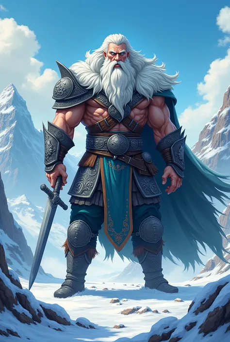 A white haired, blue eyes anime Viking man 