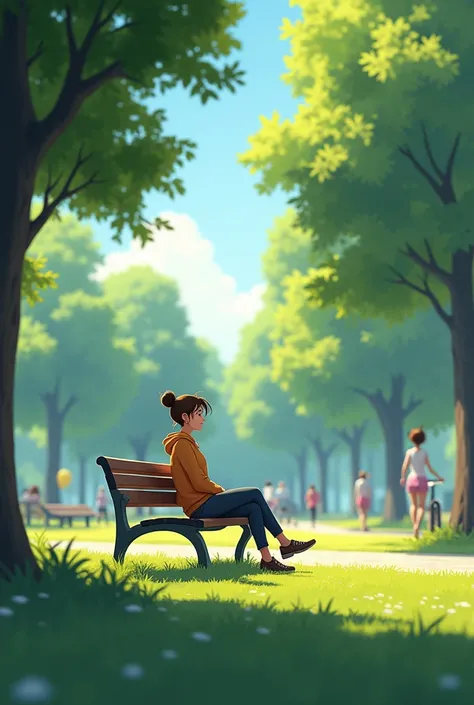 Create an animated picture of a sober  relaxing in the park