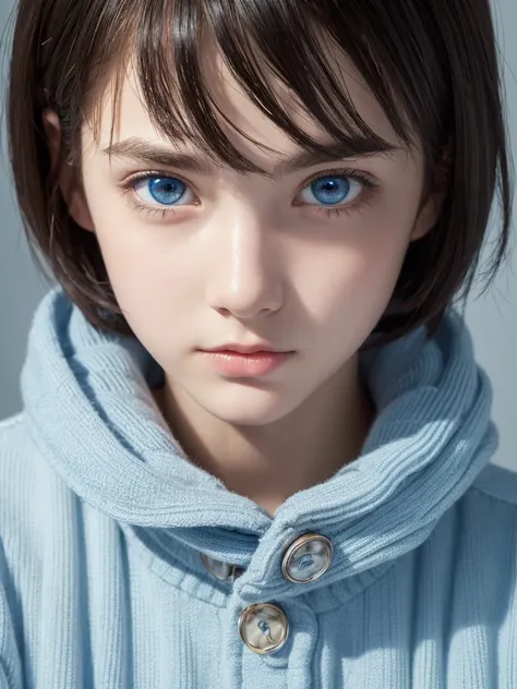 (masterpiece,  absurd,  high definition ,  super detailed), 1 person, Short black hair,juvenile,  blue eyes,  male focus ,Cute Face,  casual clothes , Charming,  nice,  Detailed Eyes and Faces ,