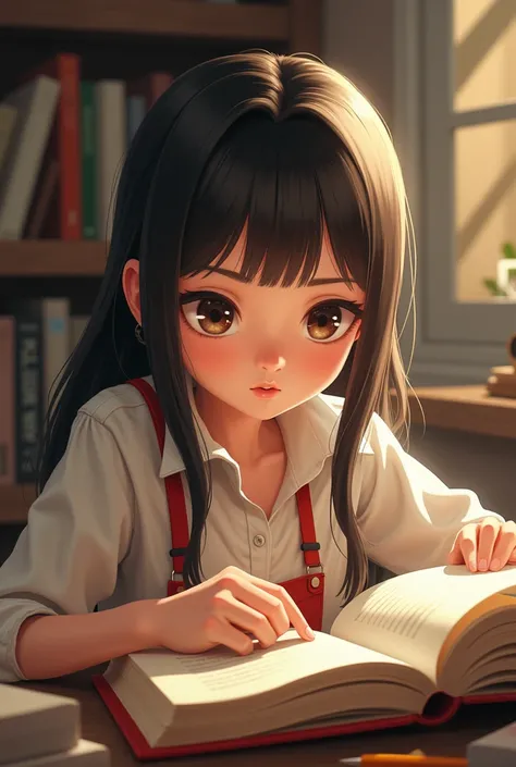 A girl hardworking read a book