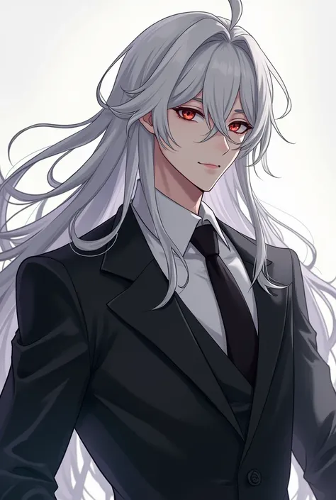 there is a man with long white hair wearing a suit and tie, a character portrait by Yang J, tumblr, digital art, beautiful androgynous prince, handsome guy in demon slayer art, delicate androgynous prince, with long white hair, alucard, white haired, with ...