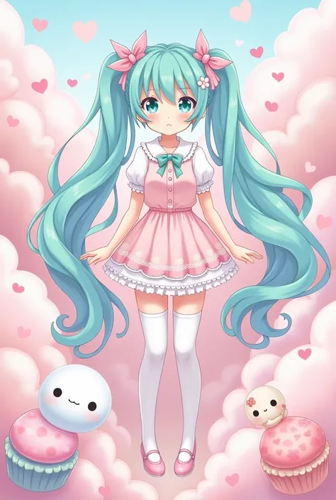 Make a drawing of Miku with a mymelody theme
