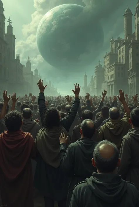 Praying crowd apocalyptic background 