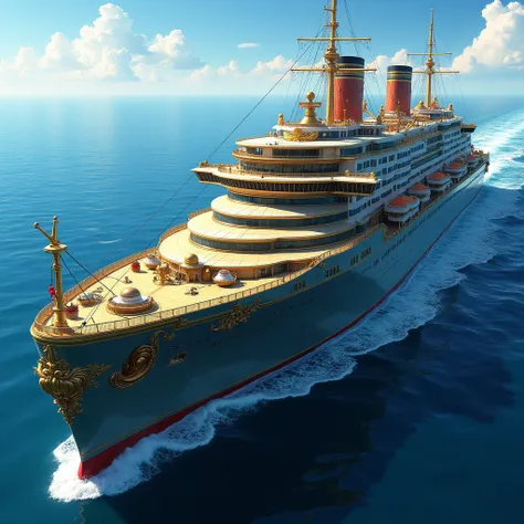 build a massive modern ship with Vienna Secession ,((art style of onepiece)),Masterpiece, Super Detailed, Best Quality, 