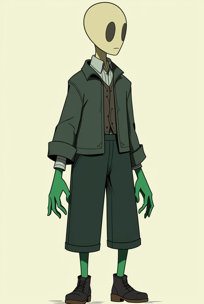 Give me a body without head but with clothes and without background and should be like an animation design with green hands