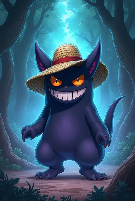  Make a horizontal wallpaper ,  containing the start of old Windows , to the Pokémon Gengar ,  for the straw hat worn by Luffy ,  to the helmet worn by a character from Genshin Impact named Capitano