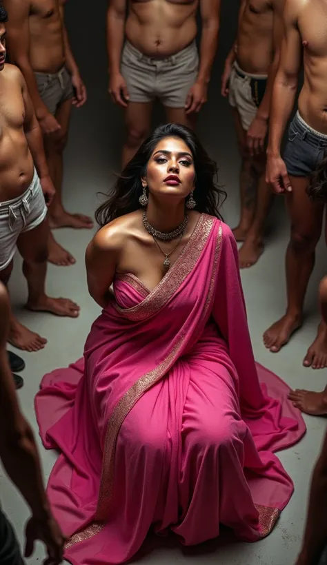 there is a plus sized woman sitting on the floor in a long dress, dressed in a sari, traditional beauty, sexy pose, attractive pose, indian, very artistic pose, doing an elegant pose, beautiful pose, awesome pose, very sexy pose, indian goddess, wearing a ...