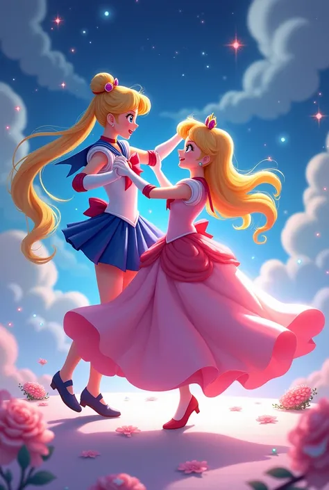 Sailor moon dancing with princess peach 
