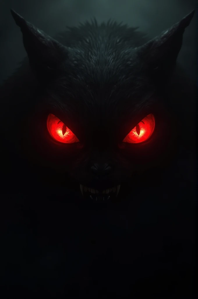 A pair of red non-human eyes in the dark 