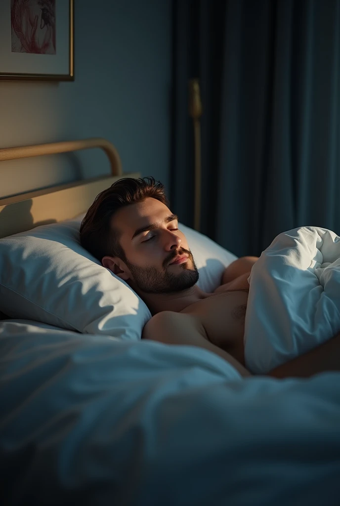 Create an image of a man sleeping in a peaceful sleep 