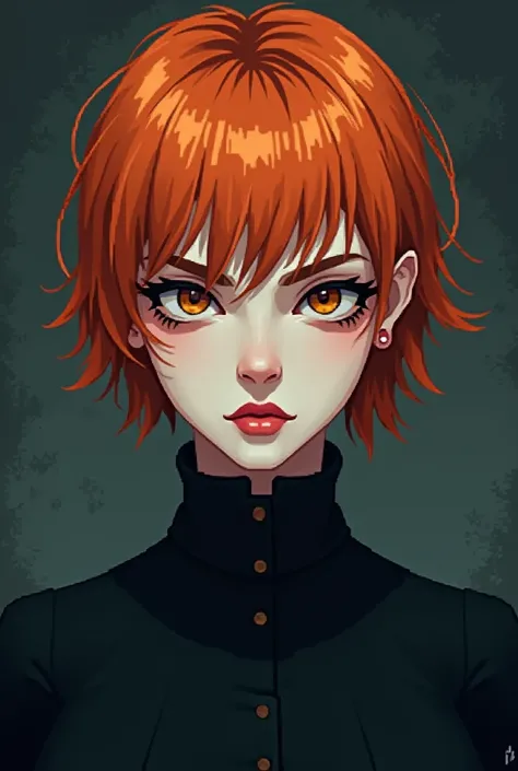 Gothic girl short hair color orange pixel art 