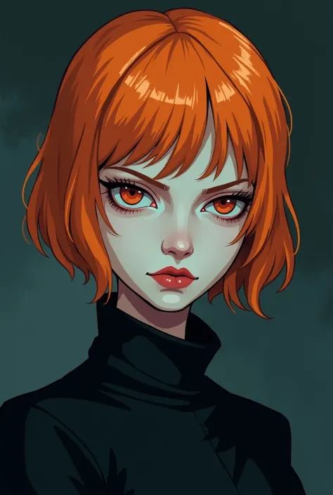 Gothic girl short hair color orange pixel art 