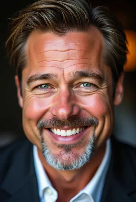 close up of brad pitt, smiling 