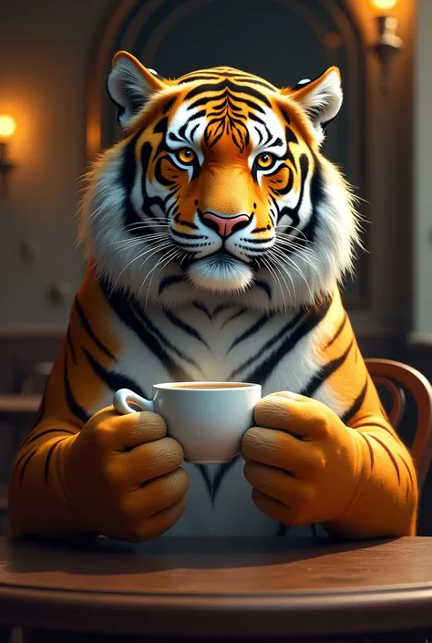 Tiger drinking coffee 