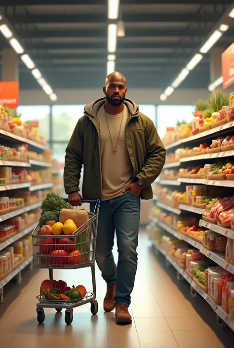 Dwayne and buy more food at the supermarket,(( well detailed ))