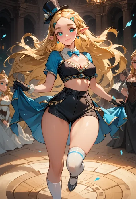 (extremely fine and beautiful:1.1), (perfect details:1.1), (finely detailed eyes and detailed face:1.3), ZeldaSDXL, Princess Zelda, narrow hips, medium breasts, slender thighs, small ears, pointy ears, braid, hair ornament, hairclip, gloves,, blonde hair, ...