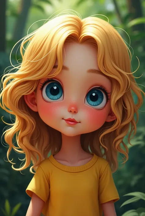 Create a little Brazilian girl, s, wavy and blond hair,  Blue Eyes