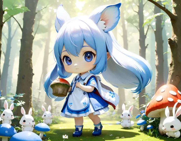 Land of the Dwarfs 、巨大な不思議の国のアsquirrelがいます、Im under a tree 々 and a giant mushroom much larger than myself 、 a white rabbit with smaller carrots and long ears,  long white ears、 Im with a girl with long blue hair and little characters 。This is a lovely whit...