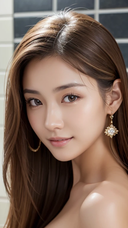 シャワーを浴びている beautiful woman、  beautiful woman taking a shower  、 Completely naked、   beautiful nipples 、
face-closeup、
Huge 、  Long Brown Hair 、Sparkling,  oily skin 、 glowing skin that will turn your eyes off、 white skin、Flying debris,  top quality,  reali...