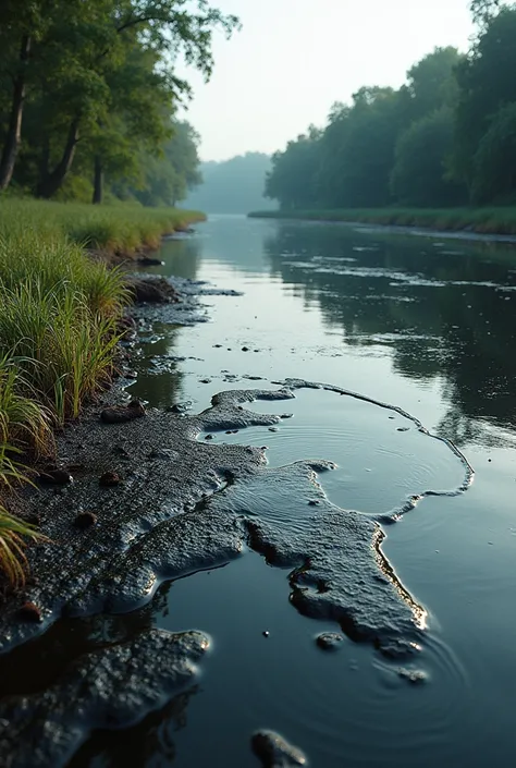 Create an inspection photo of the river into which black oils were thrown 


