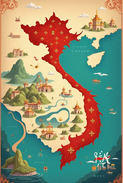 creative vietnam map with simple dragon 