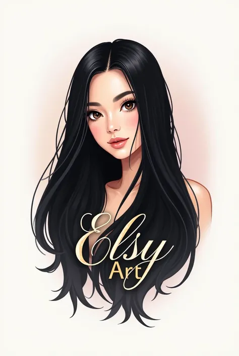  Manicurist logo Nail Specialist , a black-haired girl long straight hair ,  elegant design with gold details on the name ELSY ART