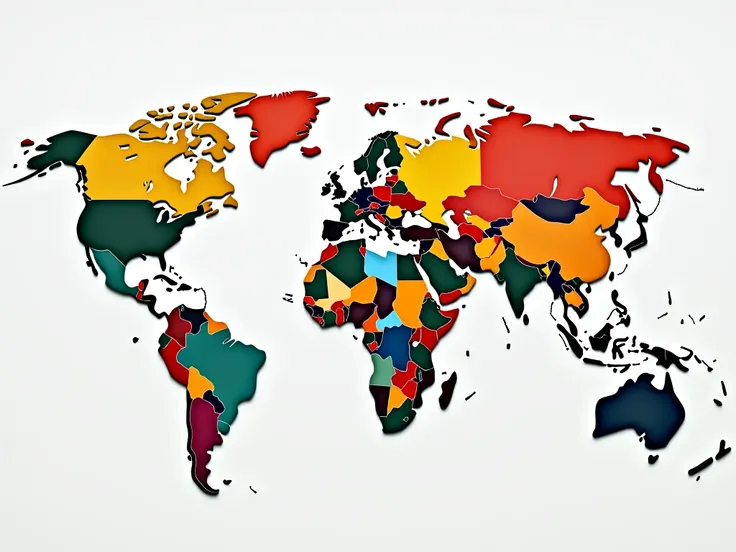 Make a world map where names stand out, The countries of : Spain, Colombia, Panama, Mexico, Peru, Italy, Germany, Russia