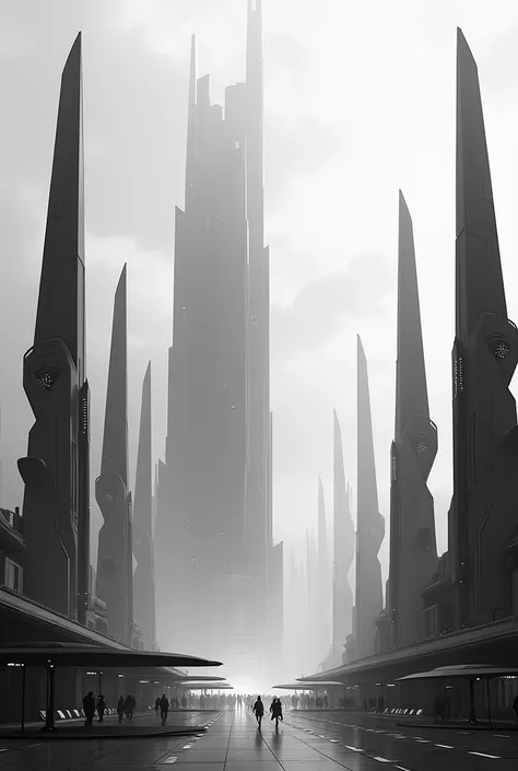 Black and white alien city

