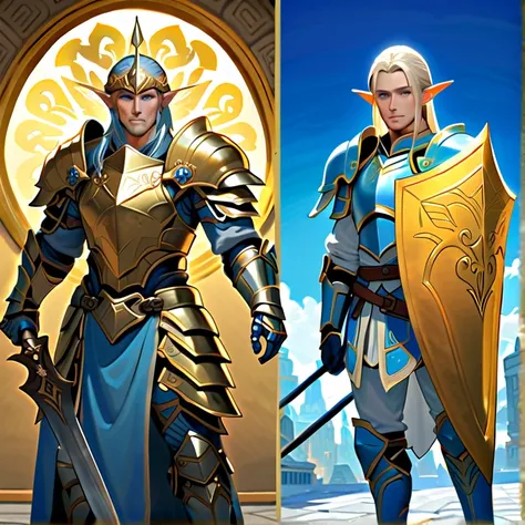 Masterpiece, High Resolution, HD, High Quality, Best Quality, High Details, Super Detailed. High fantasy genre, fantasy artwork. “Dungeons and Dragons aesthetic”. Multiple views.
{{(A male sun-elf soldier of 400-years-old:(fair skin. Blue eyes. Matured mal...