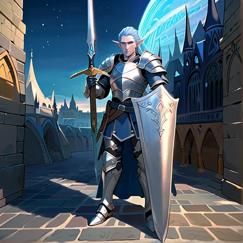 Masterpiece, High Resolution, HD, High Quality, Best Quality, High Details, Super Detailed. High fantasy genre, fantasy artwork. “Dungeons and Dragons aesthetic”. Multiple views.
{{(A male night-elf soldier of 400-years-old:(light-blue skin. Grey silver ey...