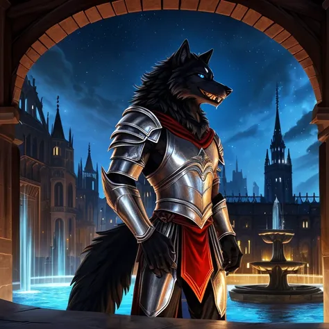 Masterpiece, HD, high resolution, high quality, best quality, super detailed. Solo character alone. Fantasy art.
{{(A 25-years-old male-werewolf king:(appearance: body full covered in black-wolf-fur. Black-Wolf-face. Wolf-mouth with fangs. Black-Wolf-ears....