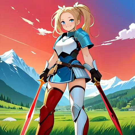 Masterpiece, HD, high resolution, high quality, best quality, super detailed. Solo character alone. Fantasy art.
{{(A 20-years-old norse-rogue-girl:(appearance: Medium blonde-golden-hair tied in two-high-twintails. fair skin. Very beautiful face. Cheerful ...