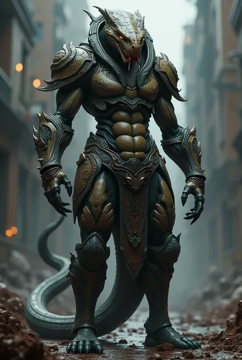 Humanoid snake man in armor from a race of mutant humanoid snakes 