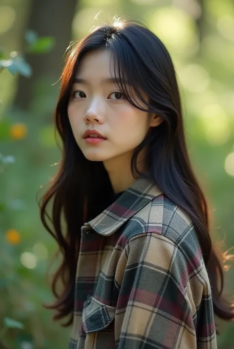 A 23-year-old Korean woman wears flannel