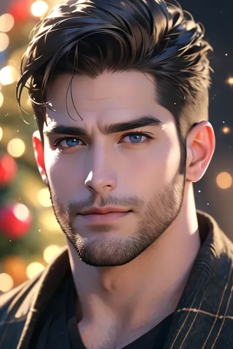 (best quality,4k,8k,highres,masterpiece:1.2),ultra-detailed,(realistic,photorealistic,photo-realistic:1.37),30 year old man,3 day beard,handsome anime,portraits,strong,masculine,dark hair,sharp jawline,mesmerizing eyes,perfectly styled hair,cool anime outf...