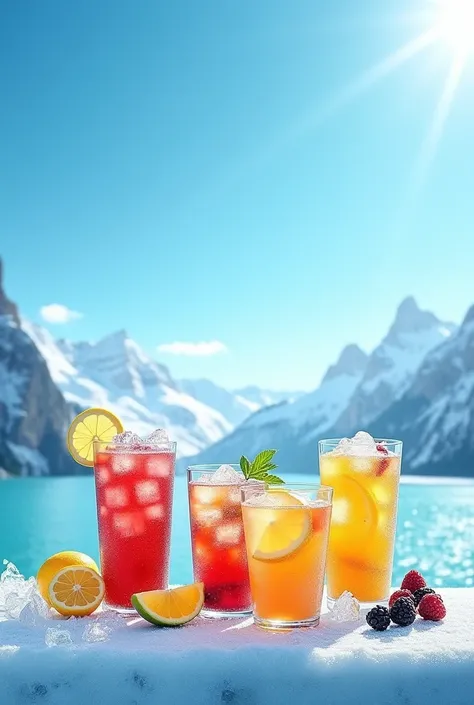 Create a rectangular banner with the theme of ice and drinks to advertise 

