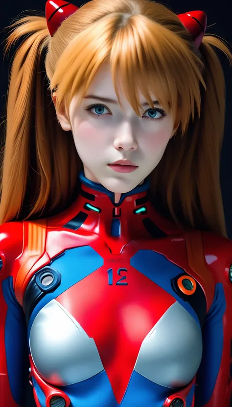 ((( realistic )))   photos, masterpiece,  top quality,  One Girl ,  thin waist,  top quality,  blue-white skin,  Soryu Asuka Langley, Plugsuit 02,  black background, ( s meticulous face and eyes:1.1), Conceit, , ((shy)),  very delicate and beautiful girl ,...