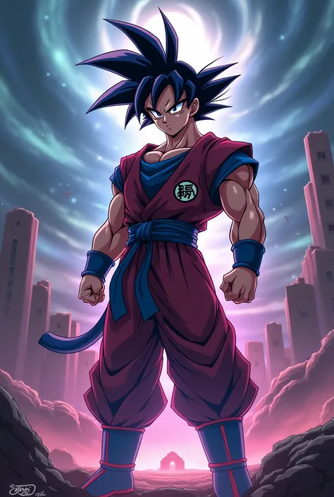 Goku in a merger with Yugioh