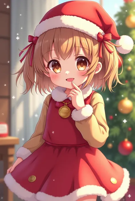 Young anime-style girl with Christmas outfit