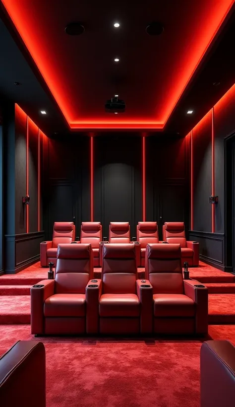 Modern 4k india home theatre auditorium for a bungalow elegant and chic lavish black and red