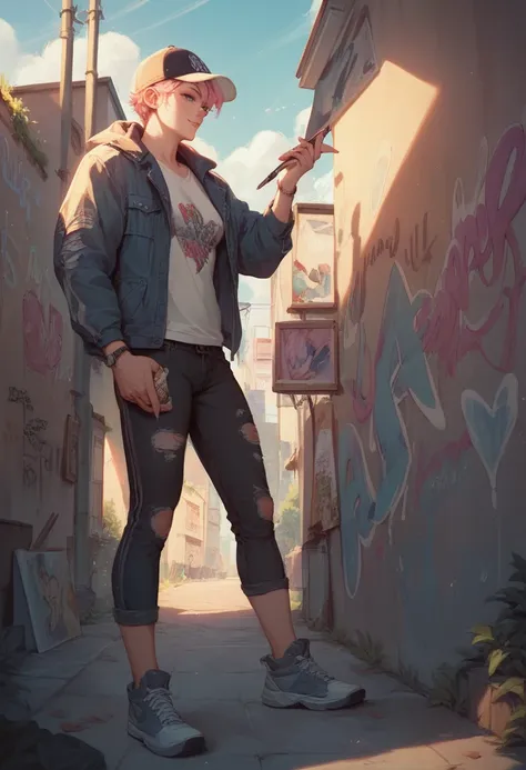 A girl painting graffiti